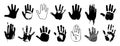 Handprint set. Black palms silhouettes, isolated hands hand drawn clipart. Baby and adult palm, memories or personal Royalty Free Stock Photo