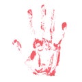 Handprint with violet paint on the white