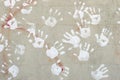 Handprints on cement wall Royalty Free Stock Photo