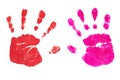 Handprints by children isolated on a white background Royalty Free Stock Photo