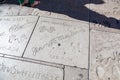 handprints of Maurice Chevalier and Jeanette MacDonald in Hollywood in the concrete of Chinese Theatre\'s forecourts
