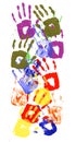 Child handprints multicolor vertical border