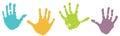 Handprints of palms of child, color set. Vector illustration