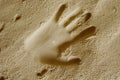 Handprints print in a sand cave, Bulgaria Royalty Free Stock Photo