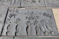 Handprints of Twilight Stars in Hollywood Boulevard in Los Angeles. USA