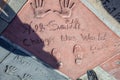 handprints of Will Smith in Hollywood in the concrete of Chinese Theatre\'s forecourts.