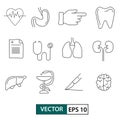 Handrawing medical health icon set. Isolated on white. Vector illustration EPS 10