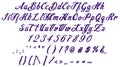 Handrawn calligraphic violet alphabet font