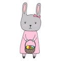 Handdrawn Easter clipart set bunny girl