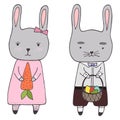 Handdrawn Easter clipart set bunny boy and girl