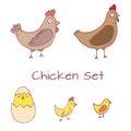 Handdrawn Easter clipart set with hen and chicken