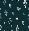 Handrawn crystal gems pattern vector dark green Royalty Free Stock Photo