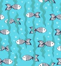 Handrawn cute fish pattern underwater vector Royalty Free Stock Photo