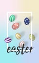 Handrawn Easter font with 3d Easter eggs in Dream mesh color palette background. Vector ilustration.EPS 10