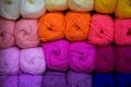 Handrcrafted colorful rainbow wool beginned to knitting above Royalty Free Stock Photo