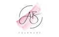 Handritten AB A B Letters Logo with Pink Pastel Watercolor Brush Stroke Concept