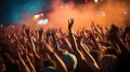 Hands in The Air of A Crowd at A Music Festival At Sunset Blurry Background Royalty Free Stock Photo