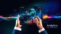 Hands analyzing data on a digital tablet with graphical representations Royalty Free Stock Photo