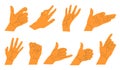 Hands and arms expressions. Hands sign big set. Hand gestures in different positions. Vector hands showing and pointing