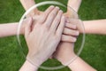 Hands arms uniting in glass sphere Royalty Free Stock Photo