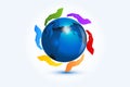 Hands around a global world map logo vector web image Royalty Free Stock Photo
