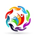 Hands around the world globe people  save care diversity logo icon clip art Royalty Free Stock Photo