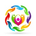 Hands around the world globe people  save care diversity logo icon clip art Royalty Free Stock Photo