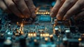 Hands Assembling a Circuit Board Royalty Free Stock Photo