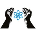 Hands with atom vector symbol. Royalty Free Stock Photo