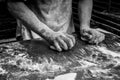 Hands of the baker kneading the dough Royalty Free Stock Photo