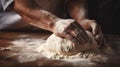 the hands of the baker, the precision and beauty of dough preparation for holiday bread or pastries. the texture of the