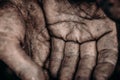 Hands beggar, homeless palm raised up. Concept asking for alms Royalty Free Stock Photo