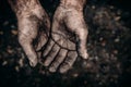 Hands beggar, homeless palm raised up. Concept asking for alms Royalty Free Stock Photo