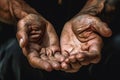 Hands of a beggar. Poor man\'s hands. Poverty concept. Generative Ai image