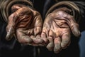 Hands of a beggar. Poor man\'s hands. Poverty concept. Generative Ai image