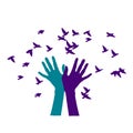 Hands and birds illustration on green background, Hand Bird, freedom concept dove hands