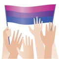 Hands with LGBTQ flags isolated on white background as homosexual protest concept, flat vector stock illustration with people