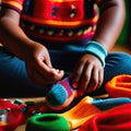 Hands darning a sock