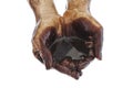 Hands with black oil on white Royalty Free Stock Photo