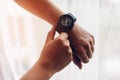 black watches of young men who like time concept watches Royalty Free Stock Photo