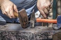 The hands of blacksmiths with hammers Royalty Free Stock Photo