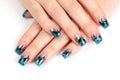 Hands with blue manicure Royalty Free Stock Photo