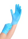 Hands with blue sterile gloves isolated on white bavkground