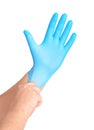 Hands with blue sterile gloves isolated on white bavkground