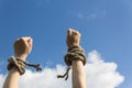 Hands bound by rope Royalty Free Stock Photo