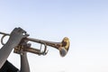 Hands of boy playing trumpet, child`s face not visible Royalty Free Stock Photo