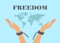 The hands break the chain. Anti-Slavery Campaign. Freedom Day. June poster campaign. Vector