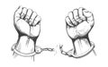 Hands break the chain handcuffs, a symbol of freedom and forgiveness icon hand drawn vector illustration sketch Royalty Free Stock Photo