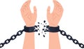 The hands break the chains, symbolizing the release from the heavy burden of responsibility and stress. Royalty Free Stock Photo
