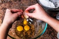 Hands break eggs Royalty Free Stock Photo